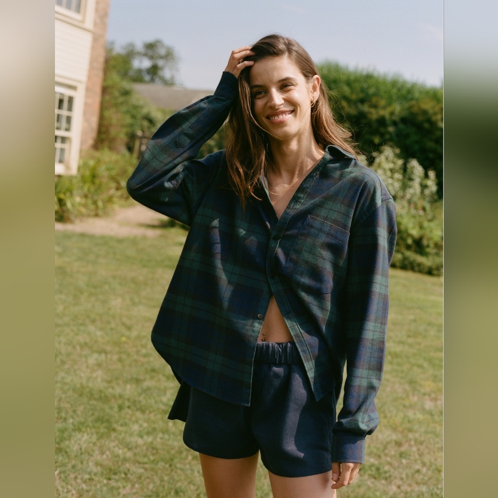 WNU Heritage Green Plaid Flannel Button Down, 14